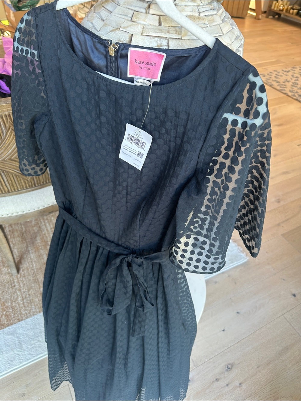 kate spade Black Dot-Overlay Fit-and-Flare Midi Dress - Picture 3 of 5